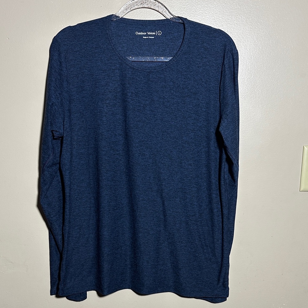 Outdoor Voices Large Marled Blue Long-Sleeve Athletic Top
